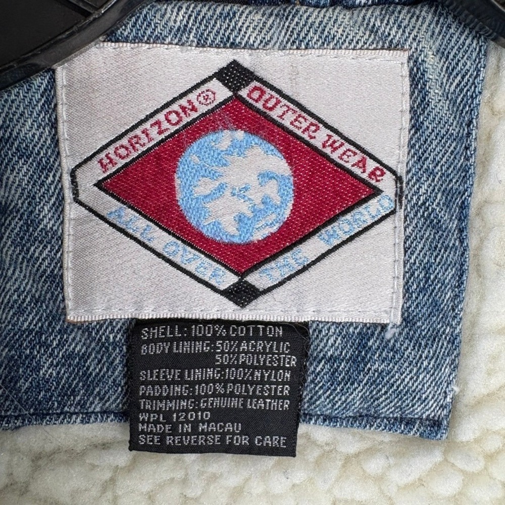 VINTAGE 80s Acid Wash Denim Bomber Jacket Mens Size XL Fleece Lined Distressed - Picture 8 of 12